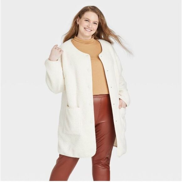 Women's Plus Size Sherpa Overcoat Jacket - Ava & Viv - Picture 1 of 5